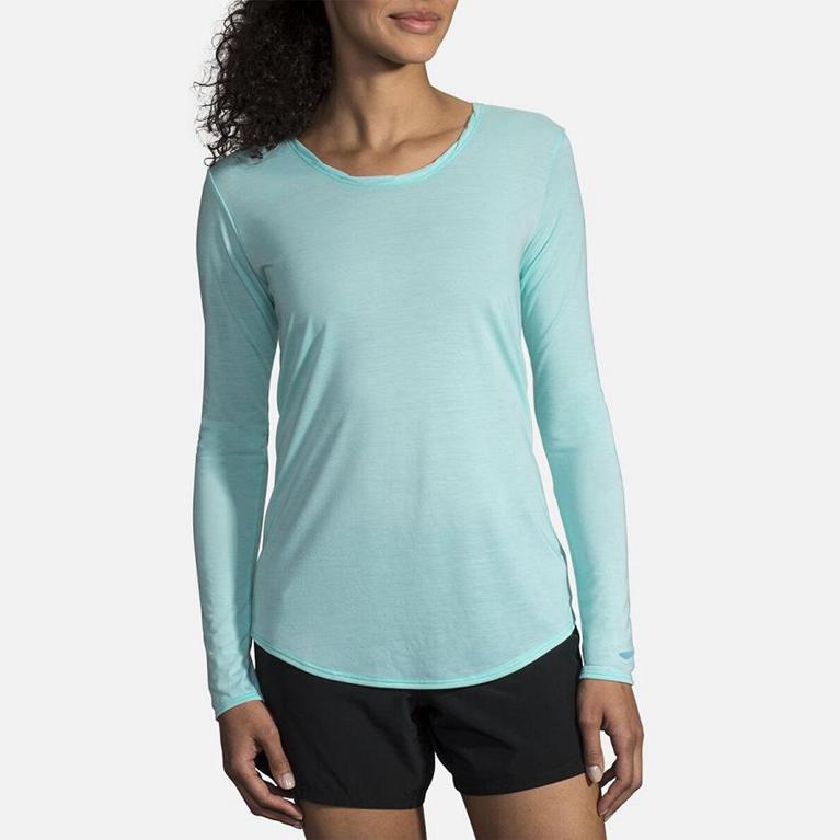 Brooks Distance Womens Long Sleeve Running Shirt - Blue - Indonesia (JATQ-67950)